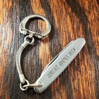 Great Smoky Mts Souvenir Knife Made In Japan Vintage Folding Keychain Silver