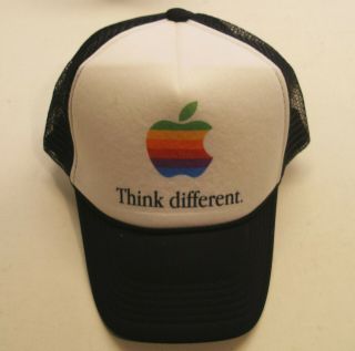 Apple Computer Rainbow Logo Think Different Hat - Black W/black Letters