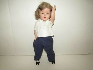 Vintage Doll Unmarked Shirley Temple All Composition 14 Inch Tin Blue Sleep Eye