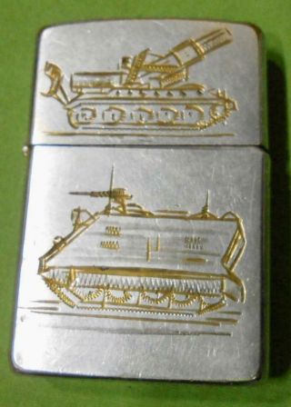 Vintage Vitnam War Gi Zippo Lighter Mts Lighter Heavily Engraved Tank Peace Sign