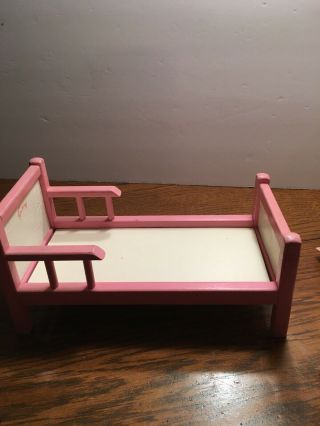 Vintage Ginny Pink Wood Doll Bed With Linens 1950