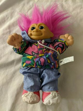 Vnt Plush Russ Troll Doll Pink Hair 90s Windbreaker Parachute Track Suit Outfit