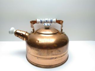 Vintage Copper Tea Kettle/teapot With Blue Delft Handle Benjamin And Medwin
