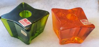 Vintage Mid Century Modern Viking Glass Astra Candle Holders Persimmon & Green