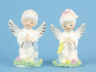Vintage Napcoware Bone China Pastel Praying Angels With Birds Spaghetti Trim Min