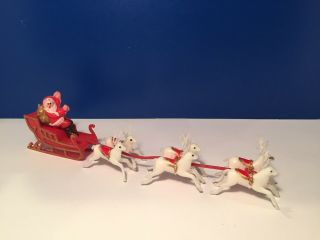 Vintage Santa & Sleigh With 6 Reindeer Made In Hong Kong 9.  5 " Long