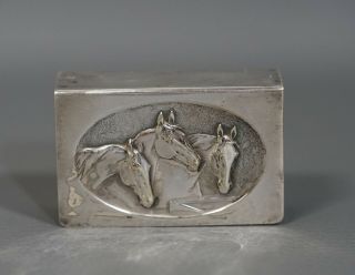 Antique Wmf Art Nouveau Horse Horses Heads Silver Plated Matchbox Case Holder