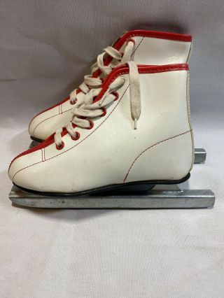 Vintage Childrens Girls White Ice Skates Pair Youth 12 A5