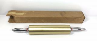 Nib Vintage Gold & Silver Aluminum Metal Rolling Pin 18” W/ Red Washers Mcm