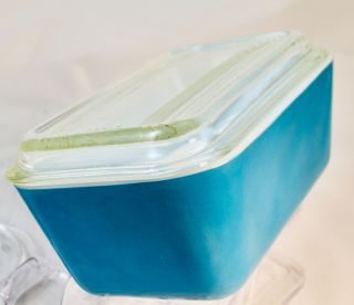Vintage Pyrex Primary Colors Blue Refrigerator Dish W/ Glass Lid 502 - B Usa,  Vguc