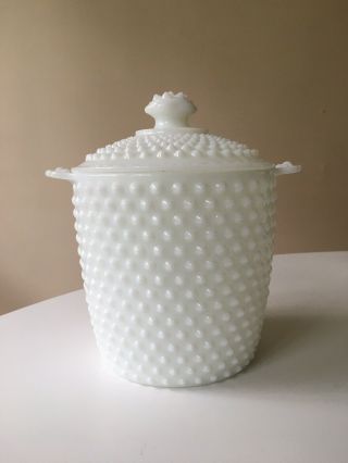 Vintage Hobnail White Milk Glass Cookie Jar With Lid 8.  5 " Tall