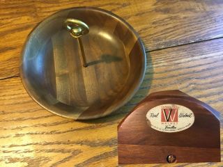 Mid Century Modern Vermillion Walnut Wood Candy Nut Dish Bowl Mad Men Vintage