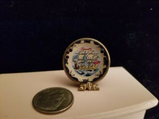 1:12 Dollhouse Miniature Vintage Brass Plate,  Painted,  W/ship 7/8 Unusual 160