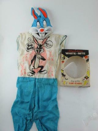 1970s Vintage Halloween Bugs Bunny White Costume & Mask Set Collegeville