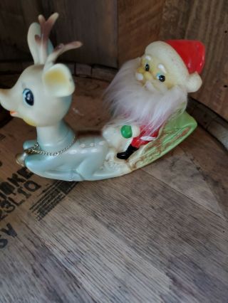 Vintage Soft Rubber Santa W Blue Reindeer/glitter Sleigh Ninohira Japan
