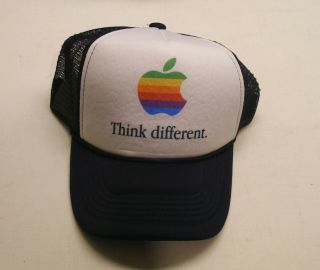 Apple Computer Rainbow Logo Think Different Hat - Dark Blue W/black Letters