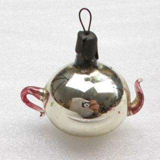 Antique Vintage Silver Glass Ussr Christmas Xmas Ornament Tree Decoration Teapot