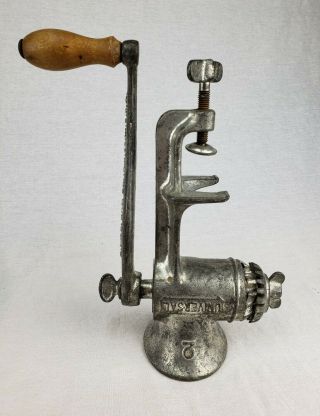 Vintage Universal 2 Meat Grinder Made In The Usa Hand Crank Wood Handle