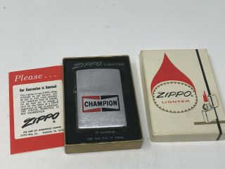 Vintage 1977 Champion Spark Plugs Zippo Lighter W/ Box