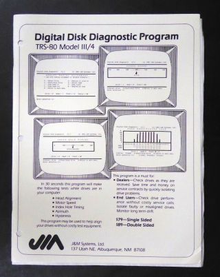 J&M Systems Disk Drive Analysis Software for Radio Shack TRS - 80 Model III & 4 3