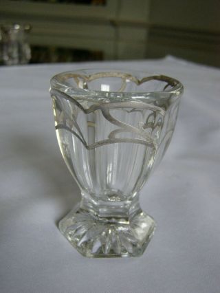 Vintage Silver Overlay Clear Art Glass Toothpick Holder In Shape Of Urn
