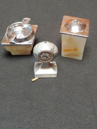 Art Deco,  Slag Glass Cigarette Stand Inserts,  With Mico Lighter