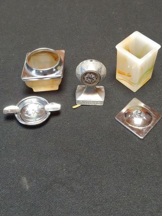 Art Deco,  Slag Glass Cigarette Stand Inserts,  With Mico Lighter 2