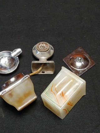 Art Deco,  Slag Glass Cigarette Stand Inserts,  With Mico Lighter 3