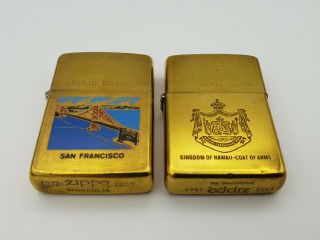 Vintage Zippo Lighters Solid Brass 1932 - 1985 1932 - 1990 San Francisco Hawaii