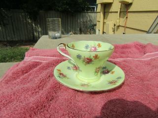 Rare Vintage Aynsley Green Flowers Tea Cup & Saucer England