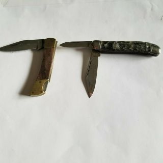 Vintage Made In Usa Imperial Crown 2 - Blade Folding Pocket Knife & Bonus Knife