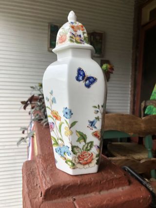Vtg Aynsley English Bone China Porcelain " Cottage Garden " Hexagonal Ginger Jar