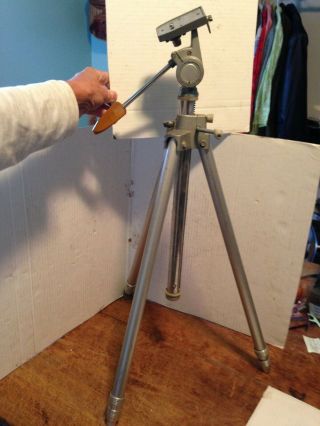 Vintage Telescoping Camera Metal Tripod Extends To 71 " Tilt Head