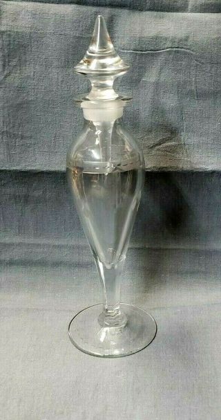 Vintage Glass Perfume/cruet Bottle Crystal Etched W/ Stopper 9 3/4 " Tall