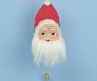 Vintage Plastic Face Musical Santa Claus Wall Hanging Pull String