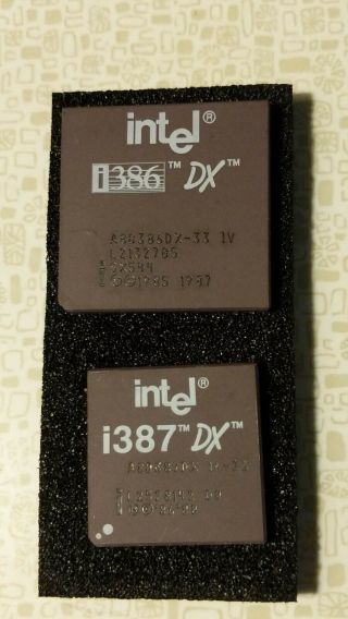 Vintage Intel I386 Dx 33 Cpu Processor With I387dx - 33 Math Coprocessor (rare)