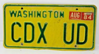 Vintage Washington Personalized Vanity License Plate Cdx Ud Rare Yellow 1984
