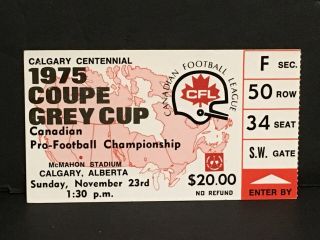 Vintage 1975 Grey Cup Cfl Football Game Ticket Stub Alouettes Vs Eskimos