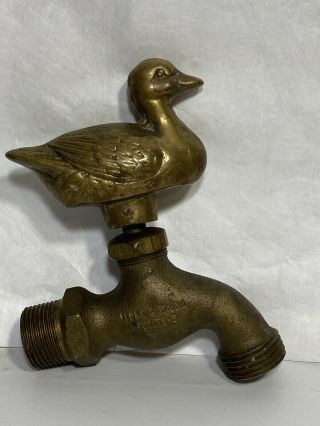 Vintage Flora & Fauna Duck Brass Garden Faucet Spigot Water Hose Bib