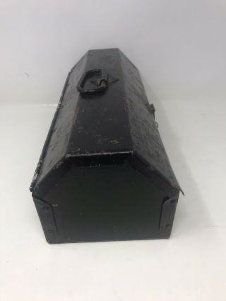 Vintage Black Metal Tool Box Chest Hobby Storage Box 14”x5”x5.  5” 2