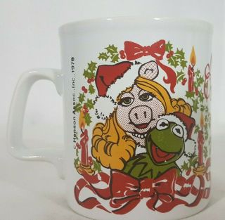 Vintage Muppets Miss Piggy Kermit The Frog Christmas Coffee Mug 1979