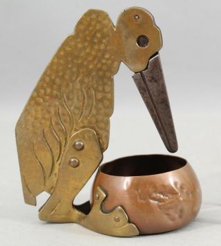 Antique Arts & Crafts Hammered Copper & Brass,  Stork Pelican Bird,  Cigar Cutter 2