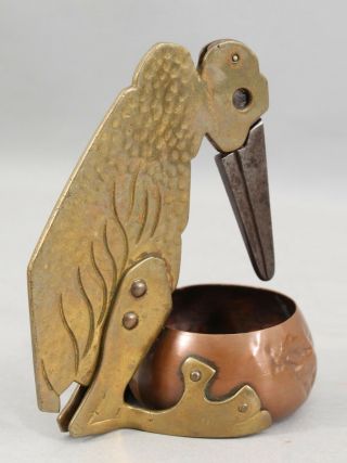 Antique Arts & Crafts Hammered Copper & Brass,  Stork Pelican Bird,  Cigar Cutter 3