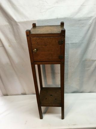 Antique Oak Wood Smoking Pipe Stand With Humidor Storage Area Plant Stand