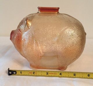 Vintage Large Anchor Hocking Marigold Carnival Glass Iridescent Piggy Bank 6.  5”