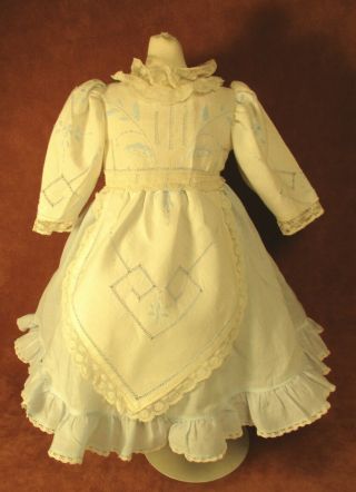 Vintage Doll Dress For 18 " - 19 " Bisque Doll - Pale Blue & White Cotton W/lace