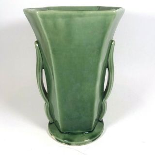 Vintage Mccoy Green Vase Mid Century Double Handles 8 1/4 " H
