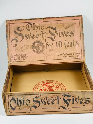 C.  1890 E.  W.  Swisher Ohio Sweet Fives Counter Display Cigar Box Advertising