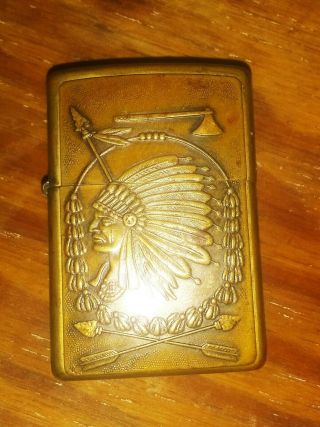 Rare 2000 Solid Brass Zippo Lighter Native American Indian Chief Warrior Head