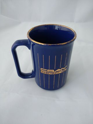 Vintage Cray Research Inc.  Coffee Mug Cup Blue With Gold Vertical Stripes.